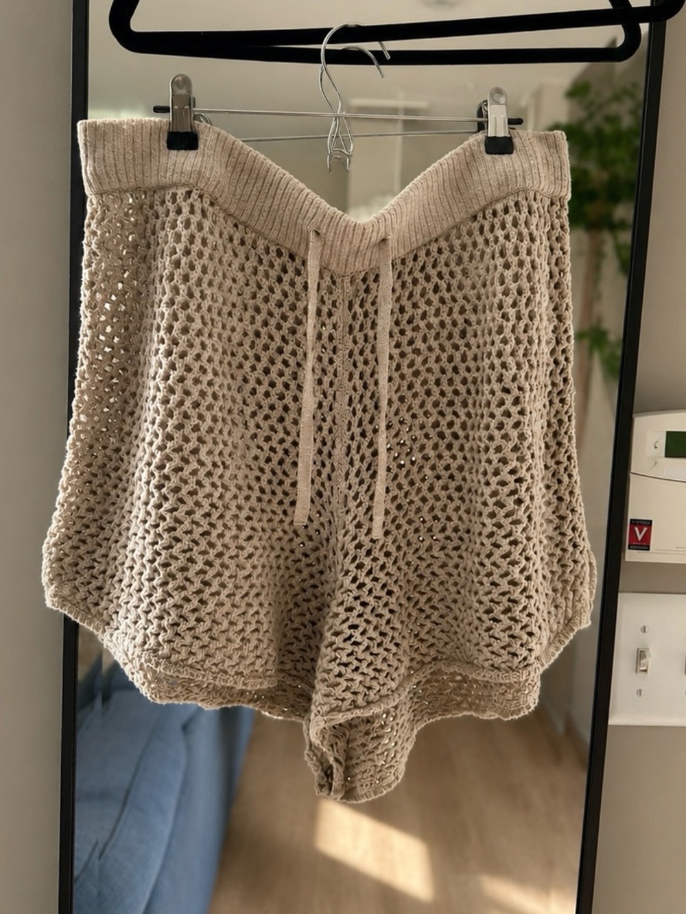 Abercrombie & Fitch Open-Knit Drawstring Shorts in Light Taupe